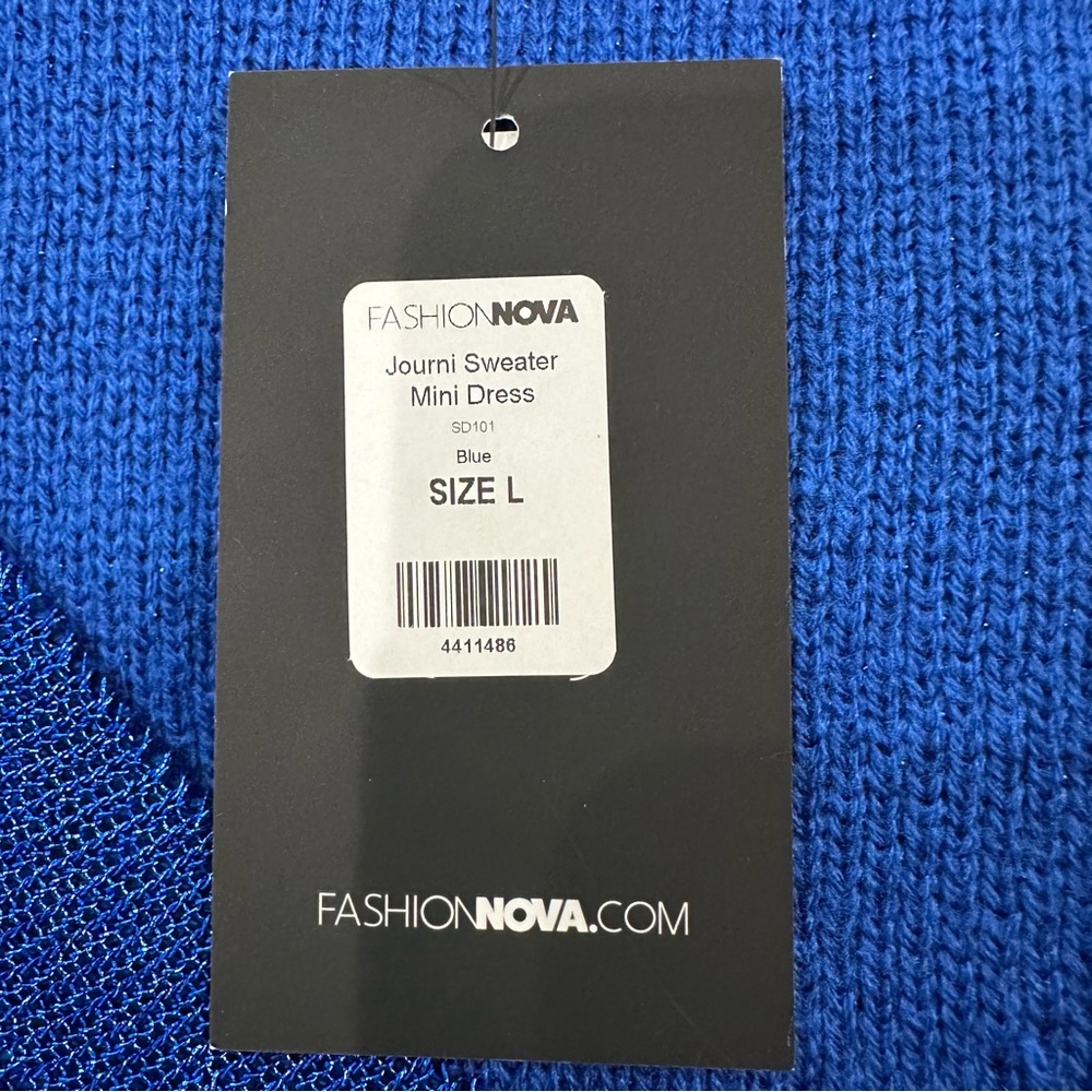 NWT Fashion Nova Royal Blue Cobalt V-Neck Knit Bodycon Sweater Mini Dress Size L - Picture 15 of 17